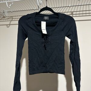 New With Tags BDG Urban Outfitters Black Lace-Up Long Sleeve Top